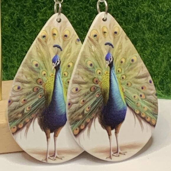 Peacock Earring, Peacock Jewelry, Bird Earring, Silly Earring, Gift Idea, Bird - Picture 1 of 5